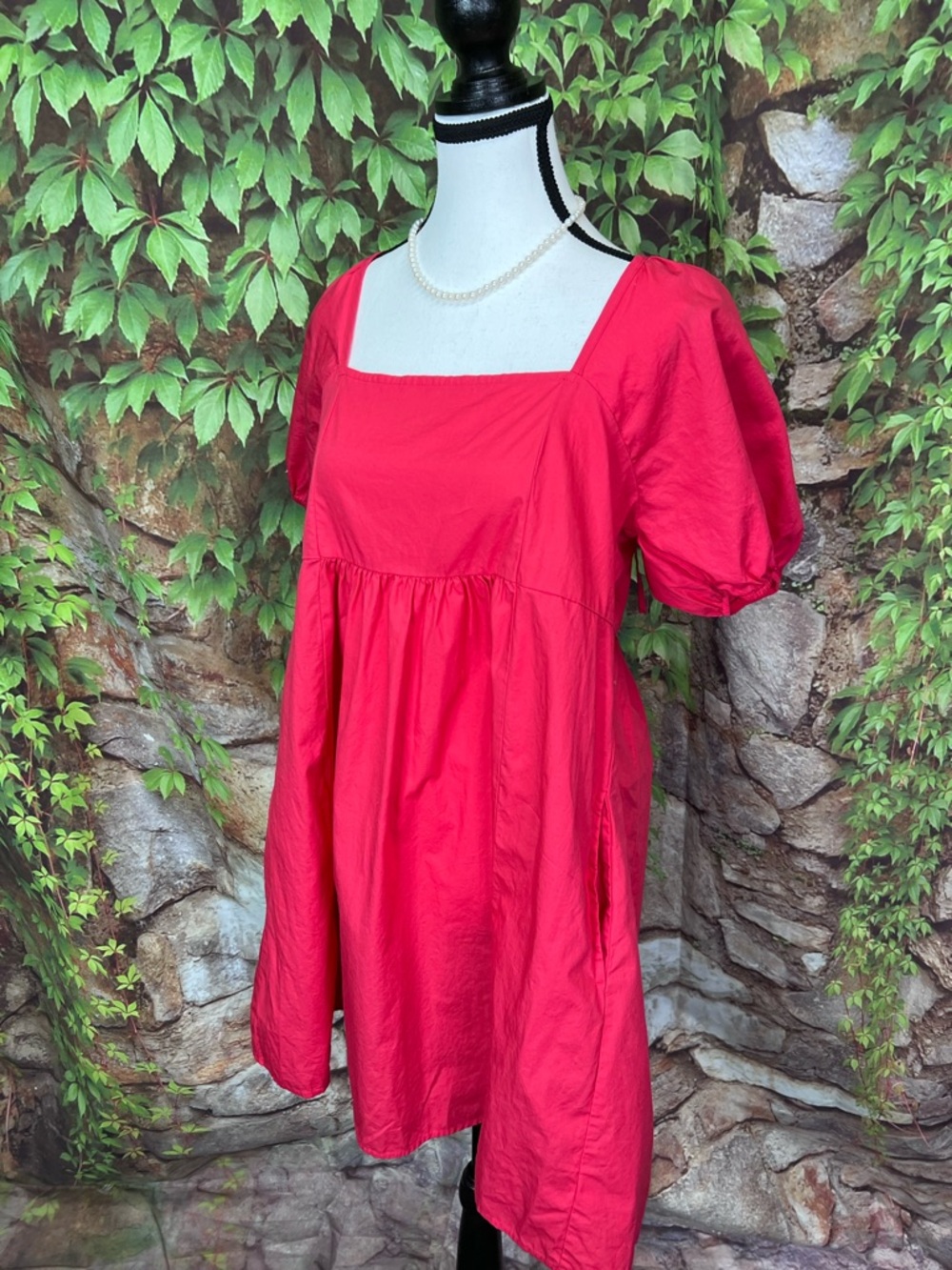 DRAPER JAMES Tomato Red Shirred Back Babydoll Dress, L - Picture 3 of 10